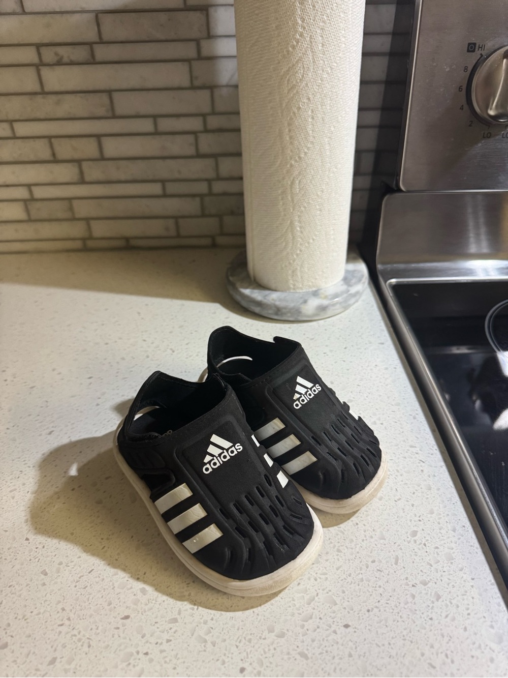 adidas Kids Black Water Shoes with White Stripes